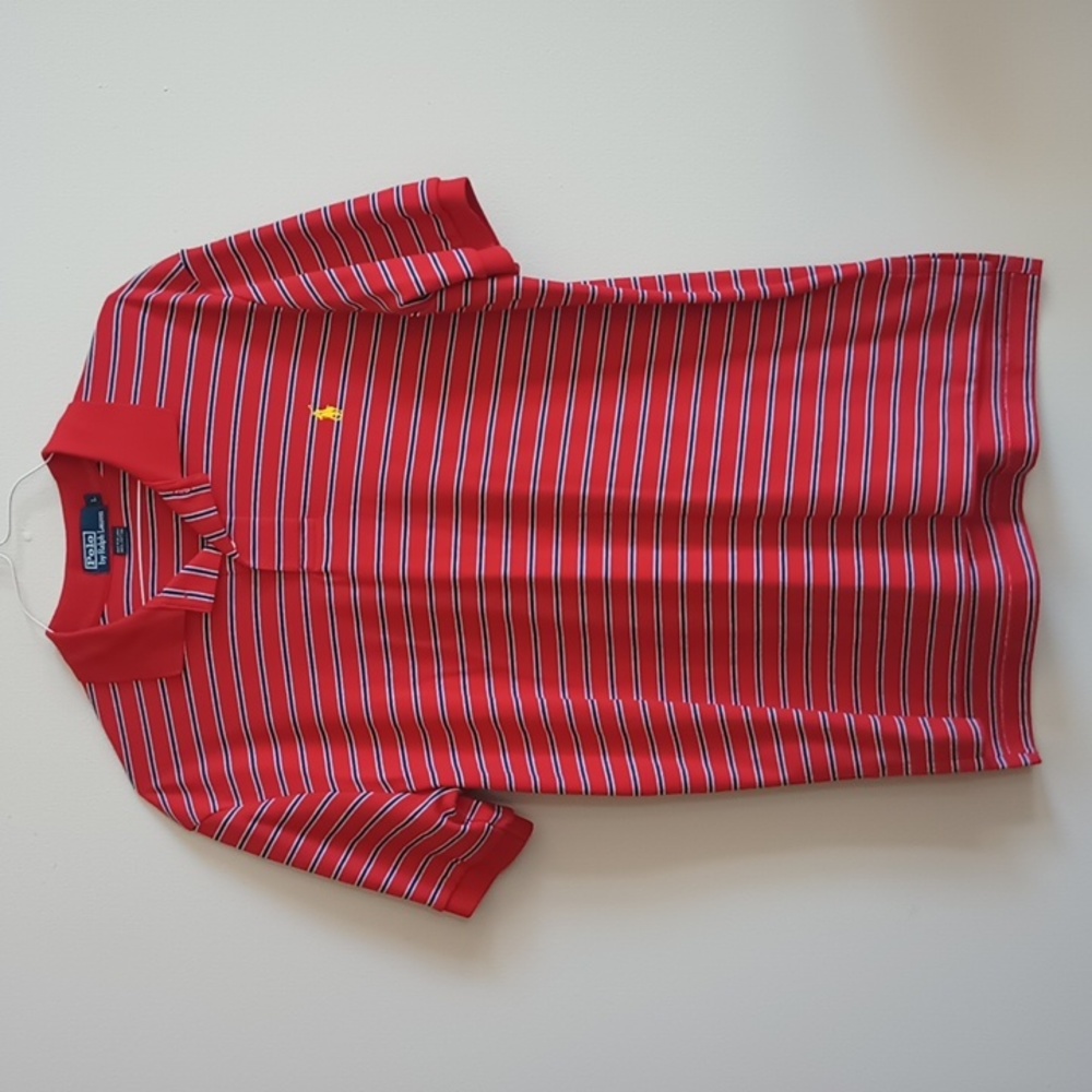 Polo by Ralph Lauren Men's Shirt. Red With Blue & White Stripes.